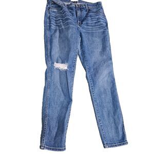 Madewell Women’s Size 32 Blue Denim High Rise Mom Jeans Skinny Leg Frayed Hem